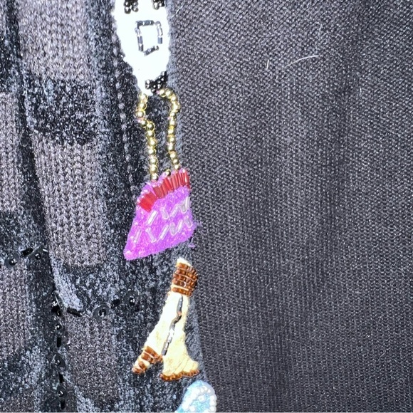 BEREK Hand-Sewn Applique Embroidered Embellished Black Cardigan Sweater Size XL - Picture 10 of 13